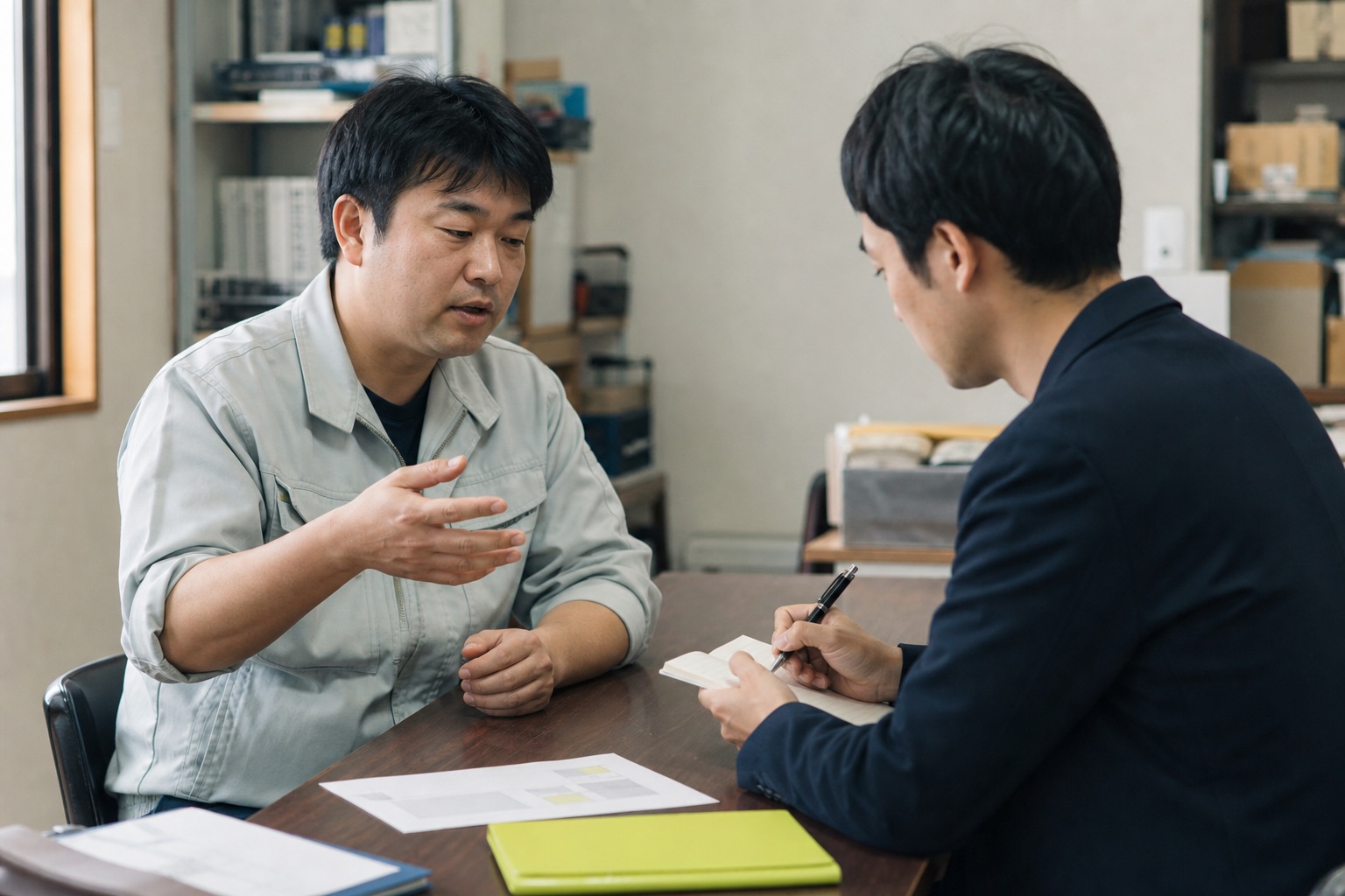 顧客の過去の行動を聞き取りながら記録する担当者
