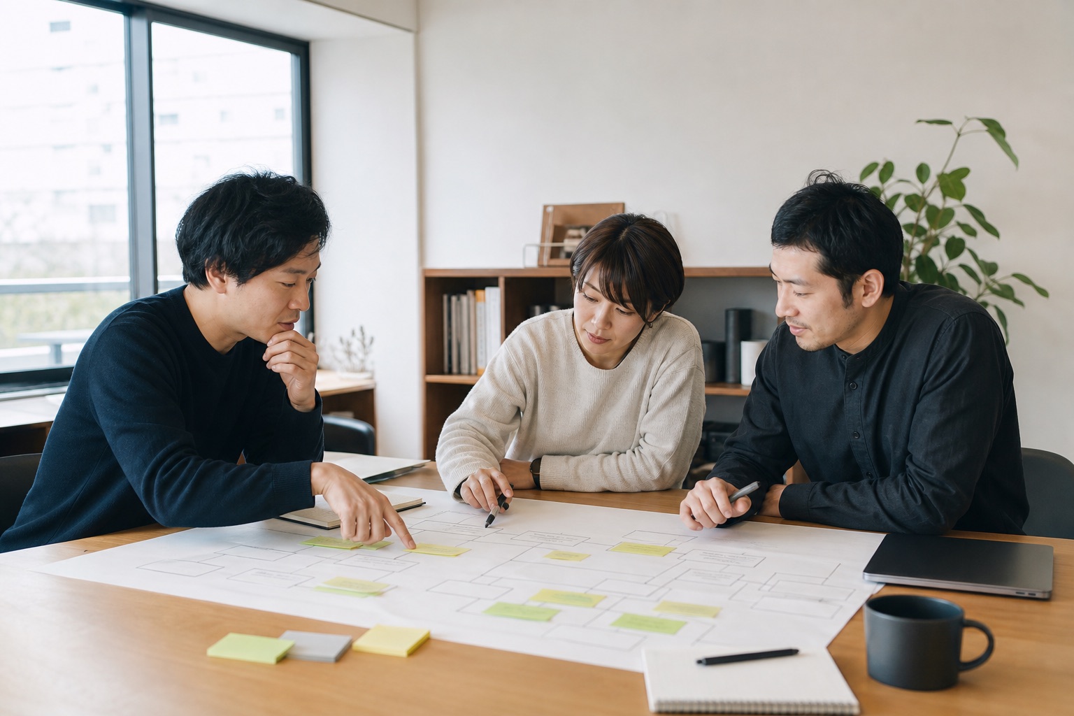 新規事業の支援範囲を一枚の計画に整理するチーム