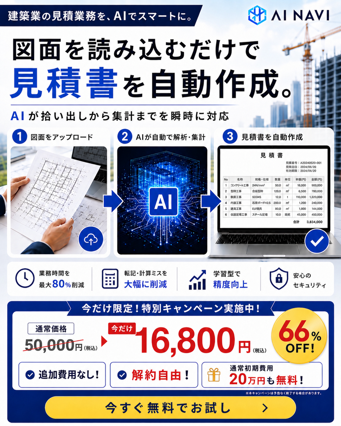 AI NAVIが建築図面を解析し、部材と金額を見積もる製品紹介